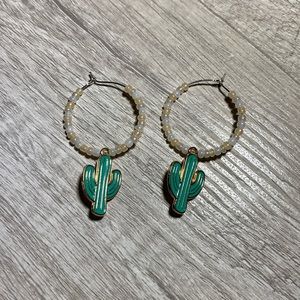 Handmade cactus hoop dangle earrings